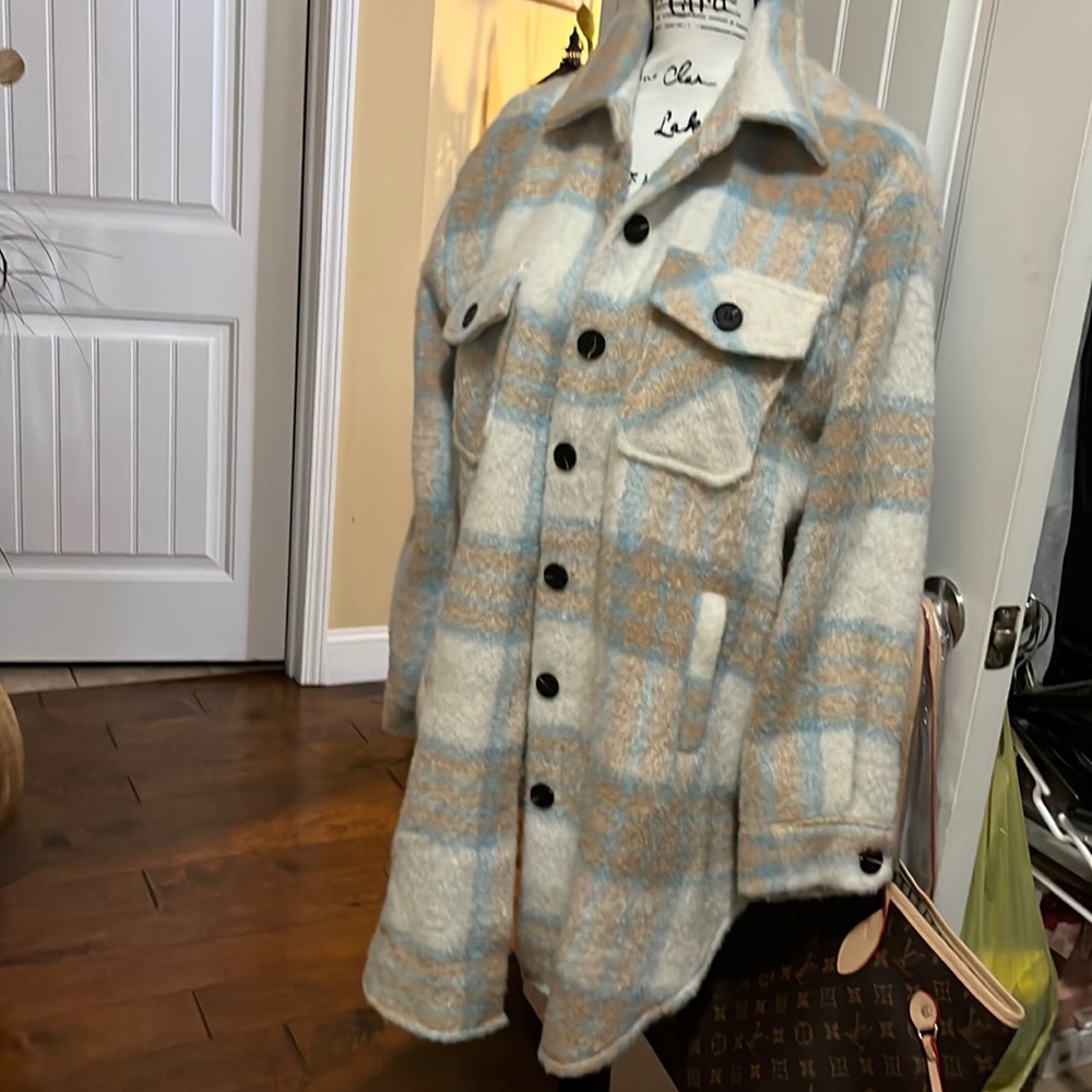 Shacket neutral plaid